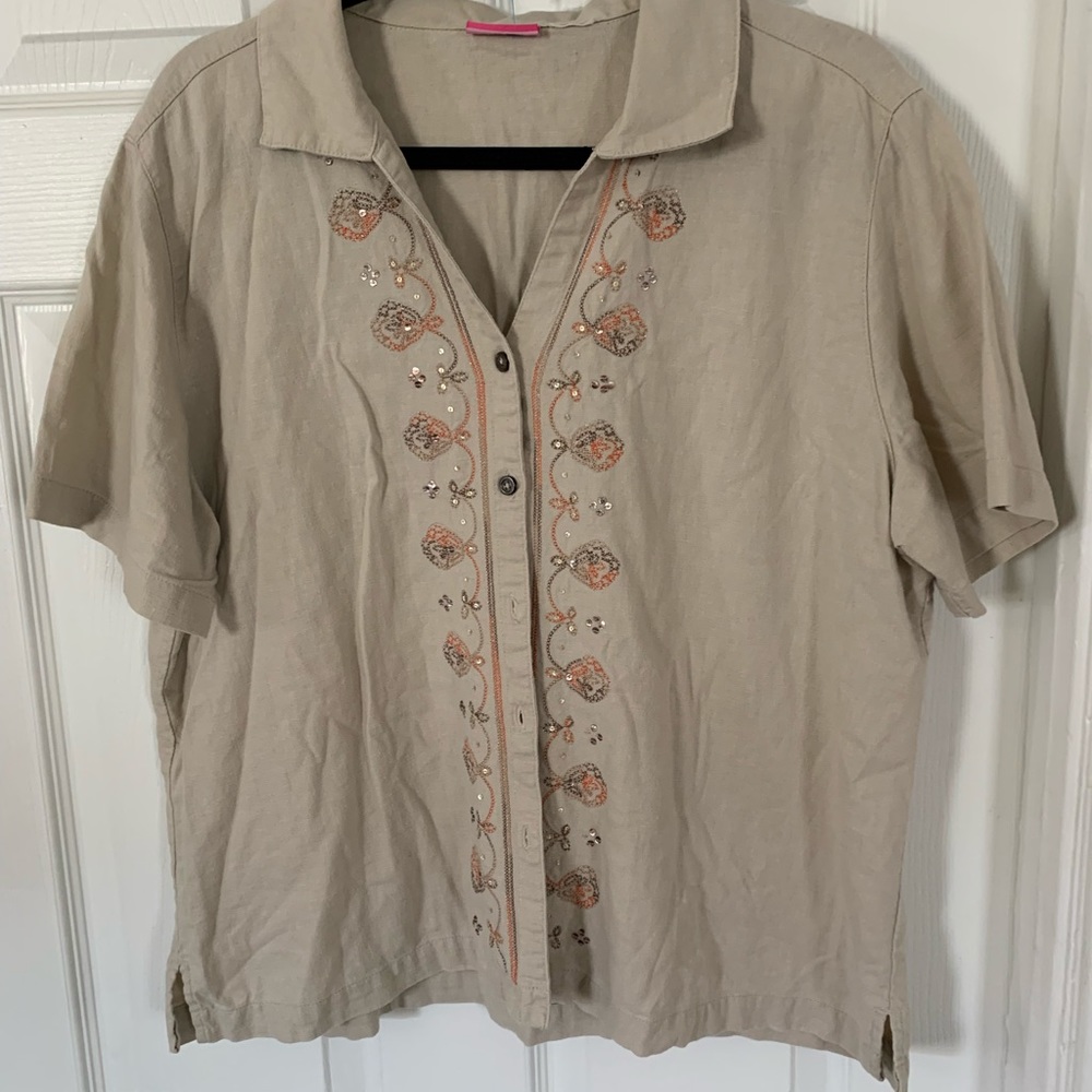 Embroidered button up top